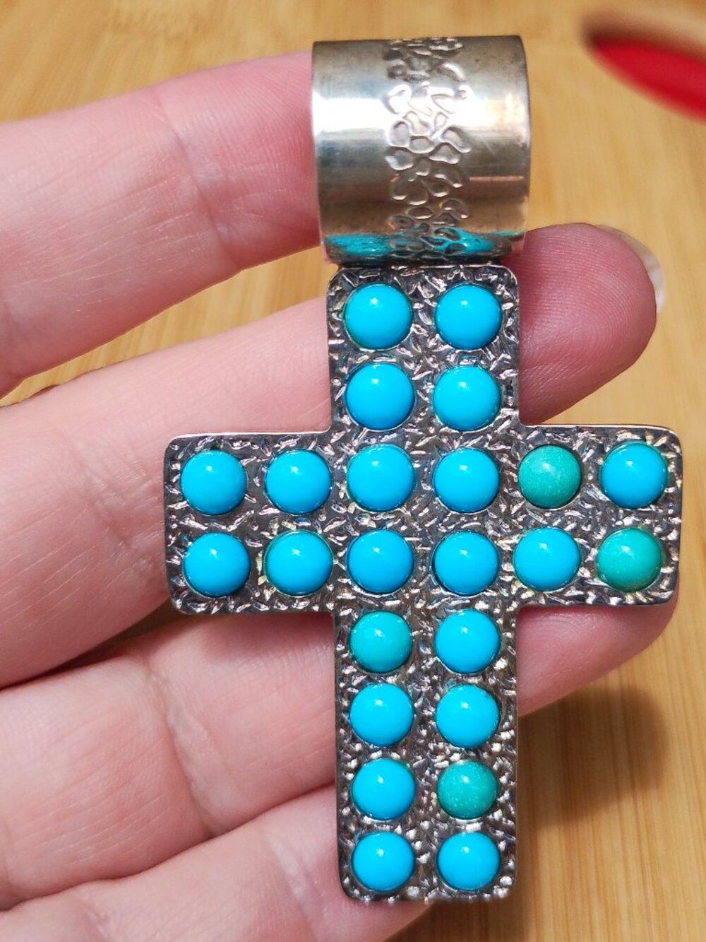 Jay King DTR mine finds large Turquoise Cross Pendant 925 Sterling Silver